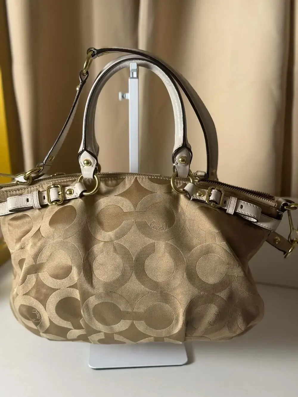 Coach Madison Optical Art Satchel Large Lindsey Shoulder Purse 18649 Khaki